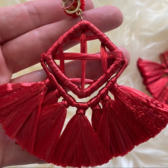 New! Anthro Red Raffia 2019 Statement Earrings - Picture 4 of 4